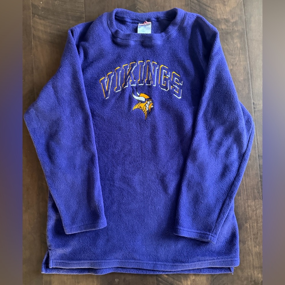 💛 Vintage MN Vikings Embroidered Fleece Crewneck Sweatshirt NFL Fan Gear (L)